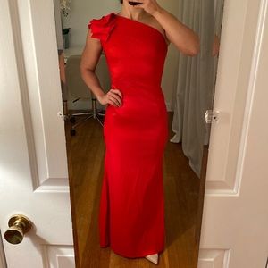 Jessica McClintok One Shoulder, Fire-Engine Red Formal Dress